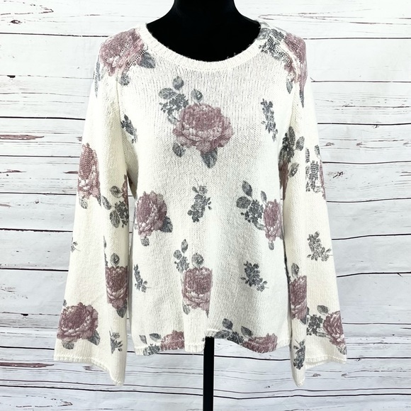 Lucky Brand Sweaters - Lucky Brand Womens Pullover Sweater Scoop Neck Long Sleeve Floral Size L.